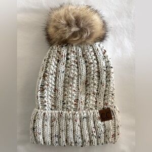 C.C Women’s Neutral Chunky Warm Beanie with Pom